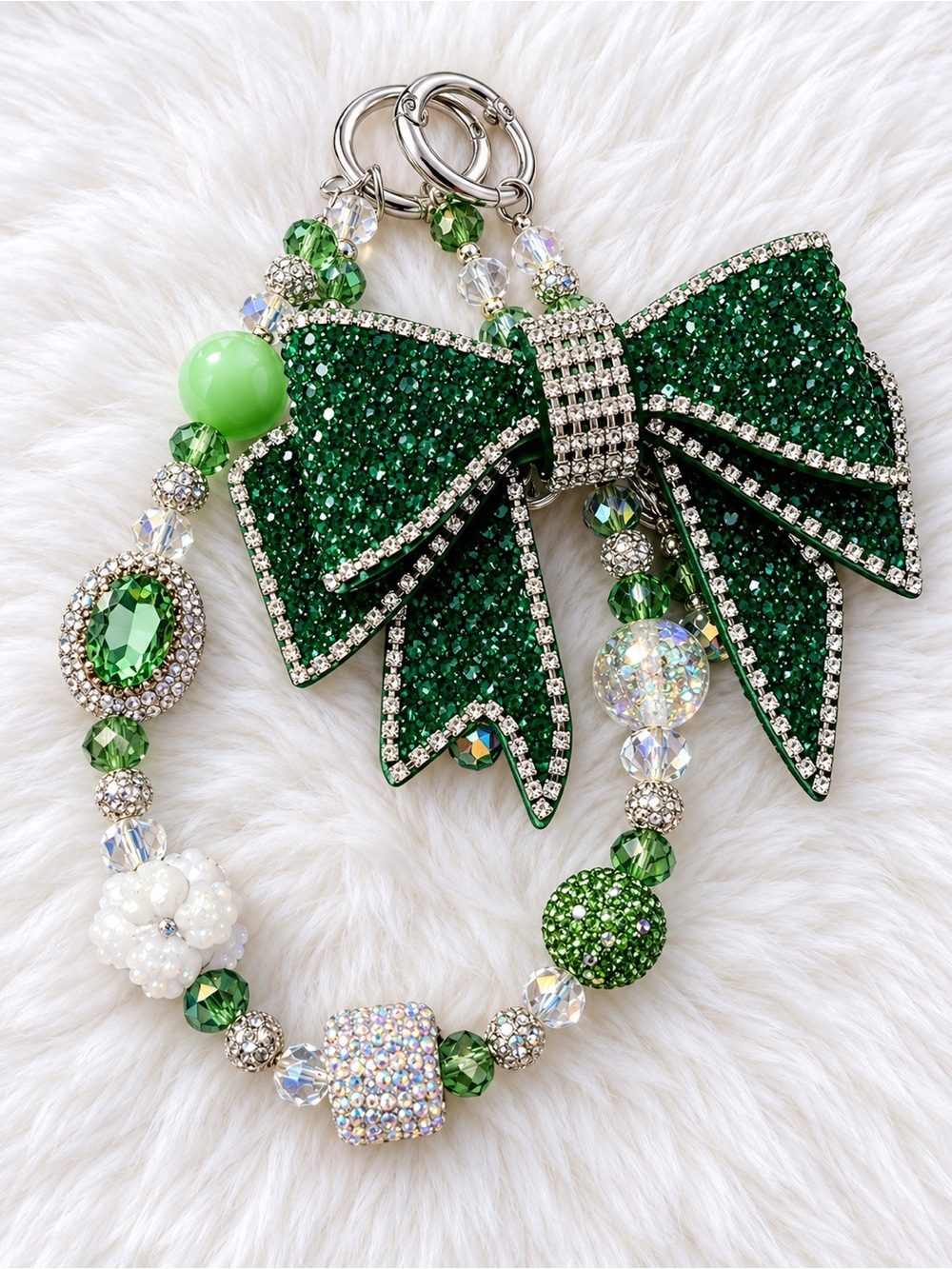 Crystal Bow and Beaded Keychain bag charm- handmade